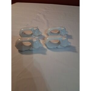 Vintage White Glazed Porcelain Pig Napkin Rings Set of 4 Made in Taiwan